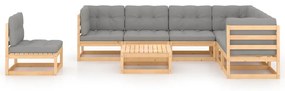 8 pcs conjunto lounge de jardim c/ almofadões pinho maciço