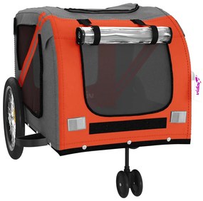 Reboque bicicleta p/ animais tecido oxford/ferro laranja/cinza