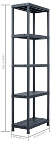 Estantes de arrumação 5 pcs preto 125 Kg 60x30x180 cm plástico