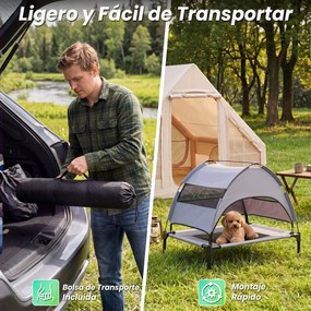Cama Elevada para Cães, 78,5 x 63 x 70 cm, Toldo Desmontável, Cinzento