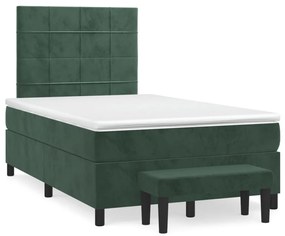 Cama boxspring com colchão 120x190 cm veludo verde-escuro