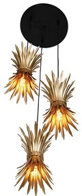 Candeeiro suspenso Art Déco dourado 3 luzes - Wesley Art Deco