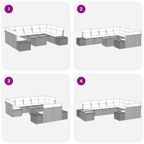 Conjunto de Sofá de Jardim de 10 Peças com Almofadas Bege Rattan Polié