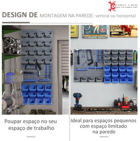 Prateleira de Parede Organizador de Ferramentas Prateleiras de Armazenamento com 28 Caixas ​54x95 cm  Cinza e Azul