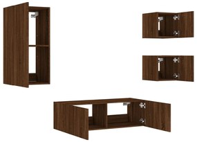 4 pcs móveis de parede para TV com luzes LED carvalho castanho