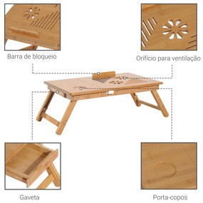 Mesa para computador portátil Bambu dobravel Altura ajustável 1 gaveta