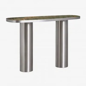 Consola De Entrada Oval 120x40 Cm Em Pedra Natural E Aço Inoxidável Fertrix Mármore Verde Forest - Sklum