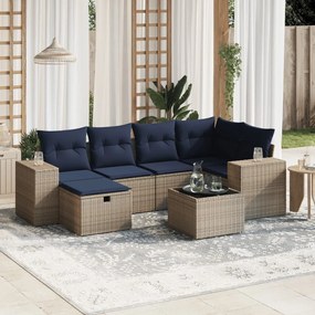 vidaXL 7 pcs conjunto sofás p/ jardim c/ almofadões vime PE cinzento