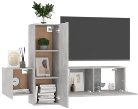 3 pcs conjunto de móveis de TV contraplacado cinzento cimento