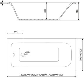 Mexen Vega banheira retangular 180 x 90 cm, branca - 55011809000
