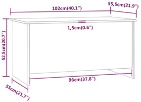 Mesa de centro 102x55,5x52,5cm madeira processada sonoma cinza