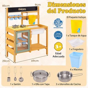 Cozinha Infantil de Brincar, 69 x 29 x 85 cm, com Estação de Jardinagem, Amarelo