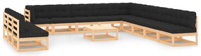 13 pcs conj. lounge jardim c/ almofadões antracite pinho maciço