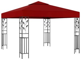 Gazebo com cordões de luzes LED 3x3 m vermelho tinto