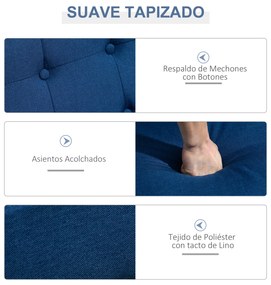 HOMCOM Sofá de 2 Lugares com Encosto e Almofadas Acolchoados Pés de Madeira Antiderrapantes para Sala de estar Dormitório Oficina 114x61x71 cm Azul