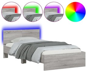Estrutura de cama c/ cabeceira/luzes LED 100x200cm cinza sonoma