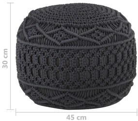 Pufe artesanal em macramé 45x30 cm algodão antracite
