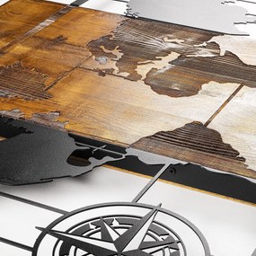 Acessório Decorativo de Parede World Map With Compass – Nogueira e Pre
