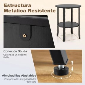 Mesa Apoio Redonda 50 x 50 x 61 cm de 2 Níveis Industrial com Prateleira de Armazenamento e Estrutura Metálica Preto