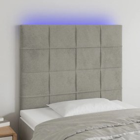 Cabeceira cama c/ luzes LED veludo 90x5x118/128cm cinza-claro