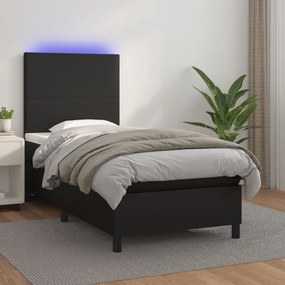 Cama box spring c/ colchão/LED 90x200 cm couro artificial preto