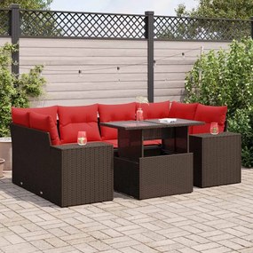7 pcs conj. sofás jardim c/ almofadões vime PE/acácia castanho