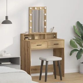 Mesa de Maquiagem vidaXL com Luzes LED Carvalho Artisan 79x41x140 cm