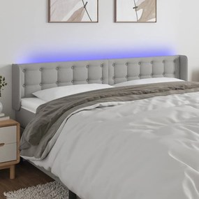 Cabeceira cama c/ luzes LED tecido 203x16x78/88 cm cinza-claro