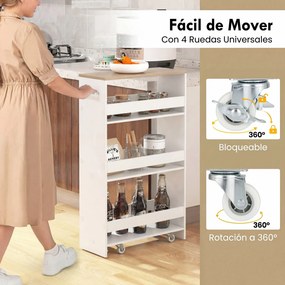 Carrinho de Arrumação Estreito para Cozinha, 47,5 x 20 x 80,5 cm, 4 Níveis, Carvalho+Branco