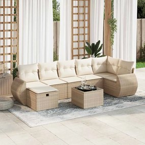 vidaXL 8 pcs conjunto de sofás p/ jardim com almofadões vime PE bege