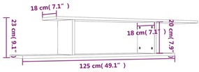 Estante de parede p/ TV 125x18x23 cm contrapl. cinzento cimento