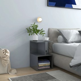 vidaXL Mesa de cabeceira 35x35x55 cm contraplacado cinzento brilhante