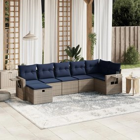 vidaXL 7 pcs conjunto sofás p/ jardim c/ almofadões vime PE cinzento