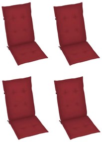 Cadeiras jardim c/ almofadões vermelho tinto 4 pcs teca maciça