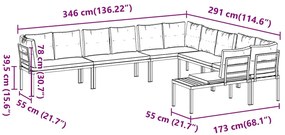 6 pcs sofás de jardim com almofadões aço revestido a pó preto