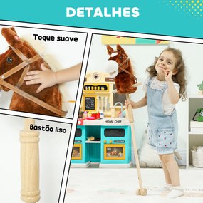 Cavalo com Pau de Madeira Sons e Rodas Cavalo de Brinquedo 95x25x27 cm Castanho