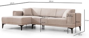 Sofá-Cama de Canto Horizon – Castanho Claro – 140x250 cm