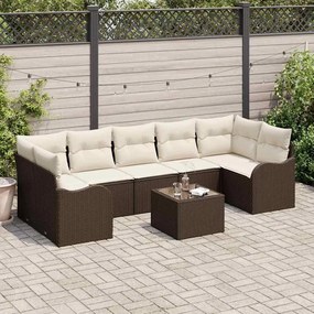 Conjunto de Sofá de Jardim vidaXL de 8 Peças com Almofadas Castanho Vime Poliéster