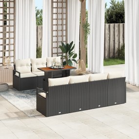 Conjunto de Sofá de Jardim vidaXL com Almofadas Preto Vime Poliéster,