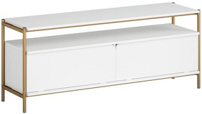 HOMCOM Móvel TV móvel televisor até 55 polegadas com 2 portas basculantes e prateleira aberta, 124x35x50cm, branco | Aosom Portugal