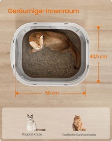 Caixa de areia gatos com tampa e tabuleiro extraível 54 x 42,8 x 40 cm cinzento