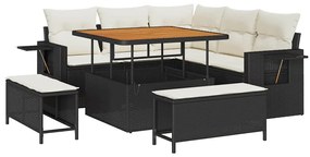 Conjunto de Sofá de Jardim vidaXL 8 Peças com Almofadas Preto Rattan P