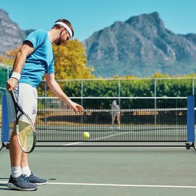 Rede de Badminton 420 cm Portátil Ajustável em Altura com Postes, Bolsa de Transporte e 2 Penas para Interior e Exterior Azul