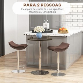 Mesa Alta Cozinha (BANCOS NÃO INCLUIDOS) Mesa Alta Bar Redonda para 2 Pessoas Altura Ajustável Tampo Giratório 360° 60x60x91 cm Nogueira