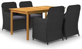 5 pcs conjunto de jantar para jardim preto