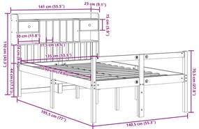 Cama com estante sem colchão 135x190 cm pinho maciço branco