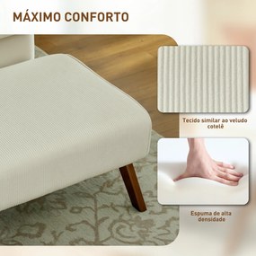 Apoio para Pés Estofado em Veludo Otomana Retangular com Assento Almofadado e Pés de Madeira 69x47x36 cm Bege