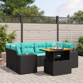 vidaXL 7 pcs conjunto de sofás p/ jardim c/ almofadões vime PE preto
