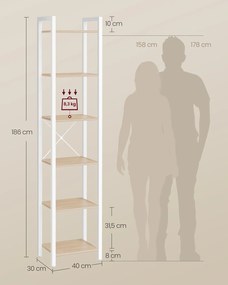 Estante com 6 prateleiras 30 x 40 x 186 cm bege natural-branco mate