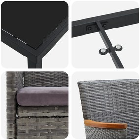 Conjunto de Jantar de Jardim de 9 Peças Cinza Rattan Poliéster